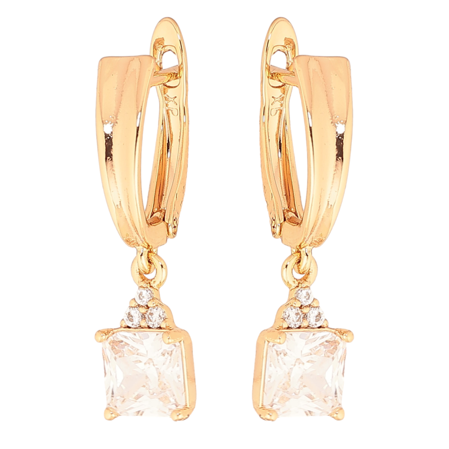 Серьги Xuping цвет Позолота 18К английский замок "Кристальные подвески" фото №1