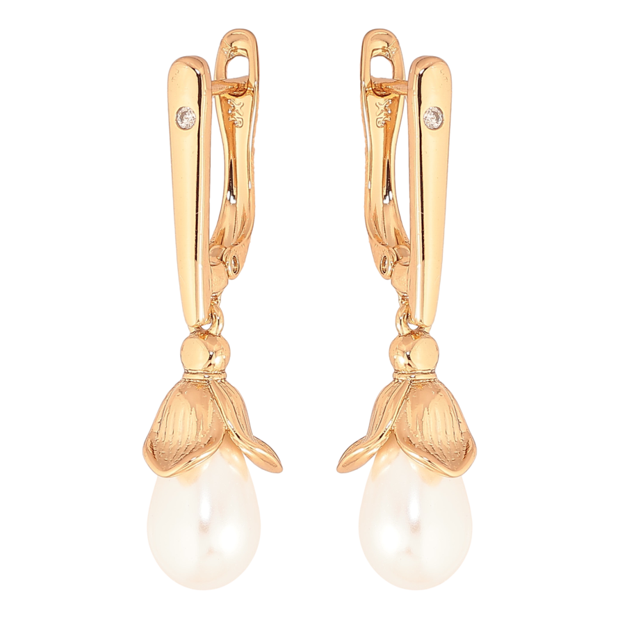 Серьги Xuping цвет Позолота 18К английский замок "Жемчужные бутоны" фото №1