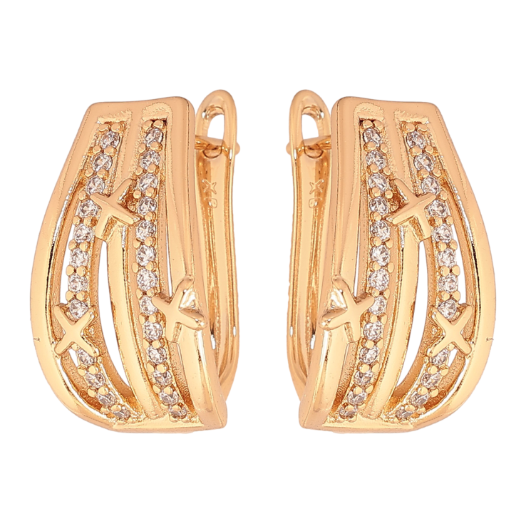 Сережки Xuping колір Позолота 18К англійський замок "Візерунок з кристалами" фото №7 Сережки Xuping колір Позолота 18К англійський замок "Візерунок з кристалами" фото №7