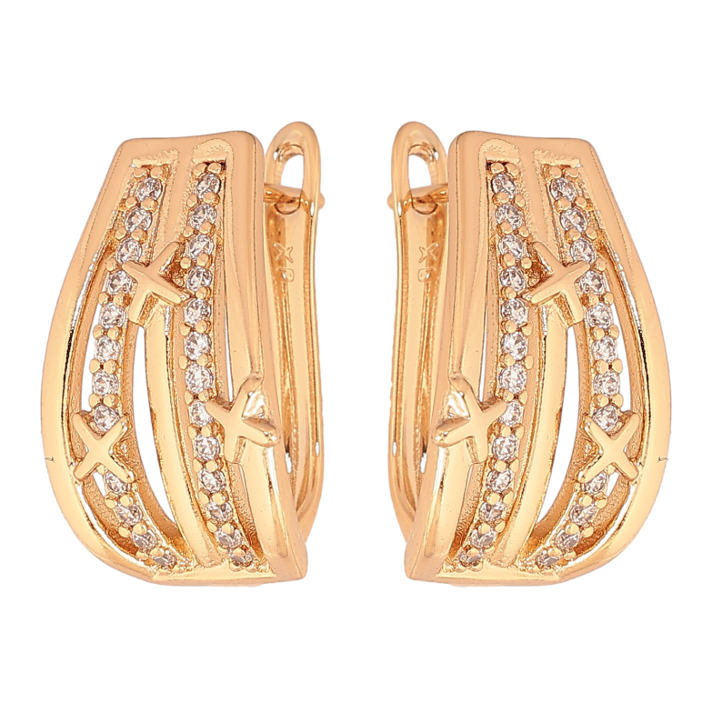 Сережки Xuping колір Позолота 18К англійський замок "Візерунок з кристалами" фото №1