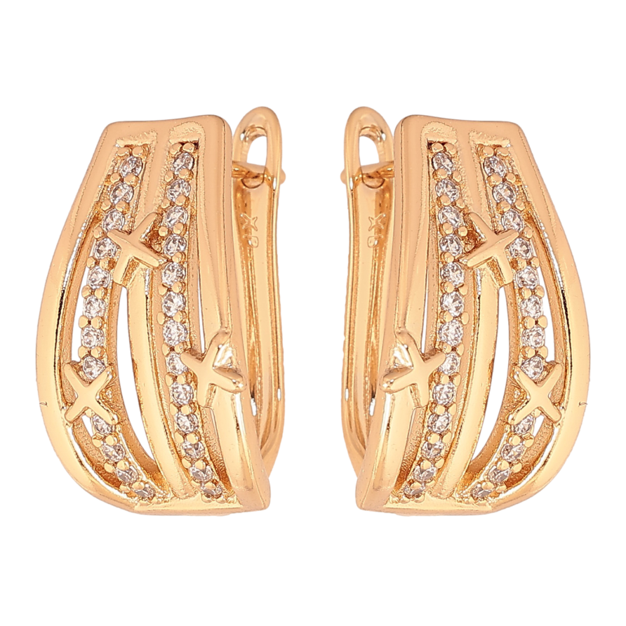 Сережки Xuping колір Позолота 18К англійський замок "Візерунок з кристалами" фото №1