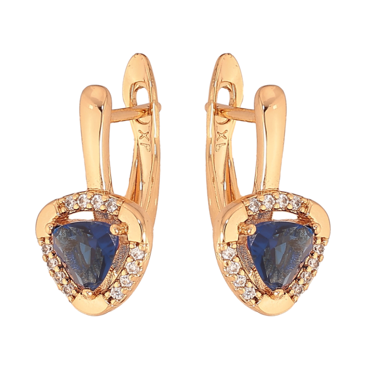 Сережки Xuping колір Позолота 18К англійський замок "Візерунок з синіми кристалами" фото №22 Сережки Xuping колір Позолота 18К англійський замок "Візерунок з синіми кристалами" фото №22