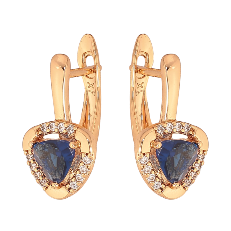 Сережки Xuping колір Позолота 18К англійський замок "Візерунок з синіми кристалами" фото №1