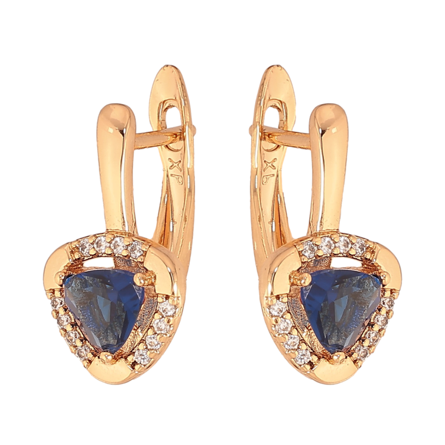 Сережки Xuping колір Позолота 18К англійський замок "Візерунок з синіми кристалами" фото №1