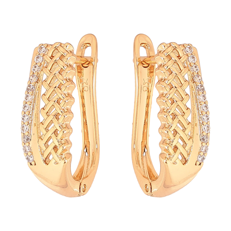 Серьги Xuping цвет Позолота 18К английский замок "Узор с кристаллами" фото №1