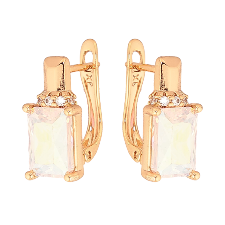 Сережки Xuping колір Позолота 18К англійський замок "Візерунок з райдужними кристалами" фото №5 Сережки Xuping колір Позолота 18К англійський замок "Візерунок з райдужними кристалами" фото №5