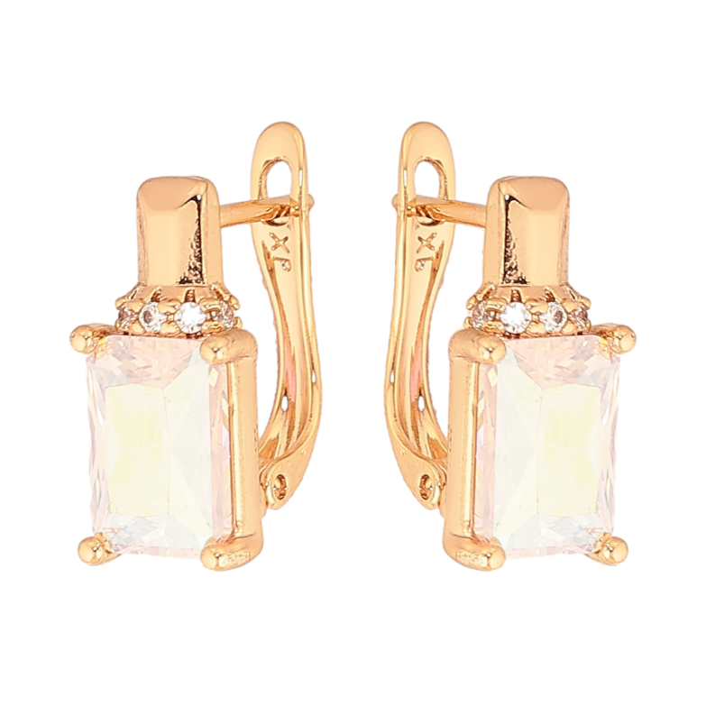 Сережки Xuping колір Позолота 18К англійський замок "Візерунок з райдужними кристалами" фото №1