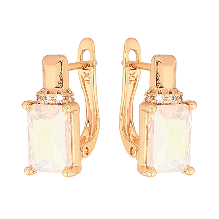 Сережки Xuping колір Позолота 18К англійський замок "Візерунок з райдужними кристалами" фото №1