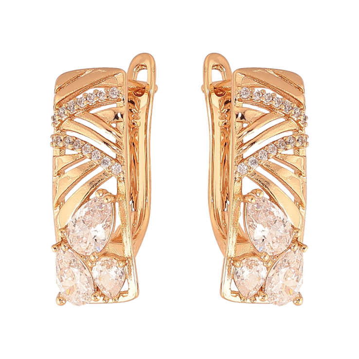 Сережки Xuping колір Позолота 18К англійський замок "Візерунок з кристалами" фото №19 Сережки Xuping колір Позолота 18К англійський замок "Візерунок з кристалами" фото №19