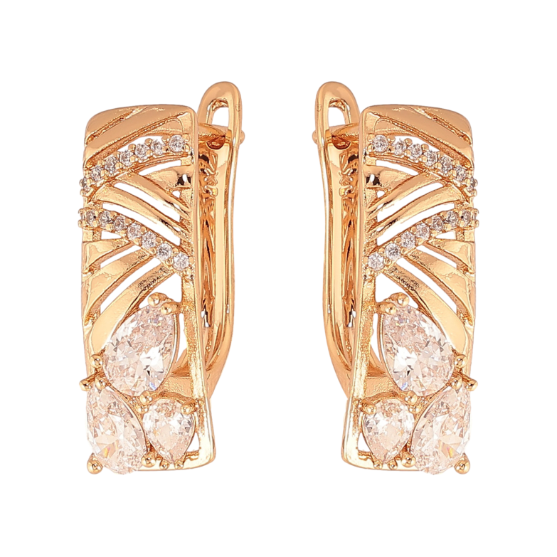 Сережки Xuping колір Позолота 18К англійський замок "Візерунок з кристалами" фото №1