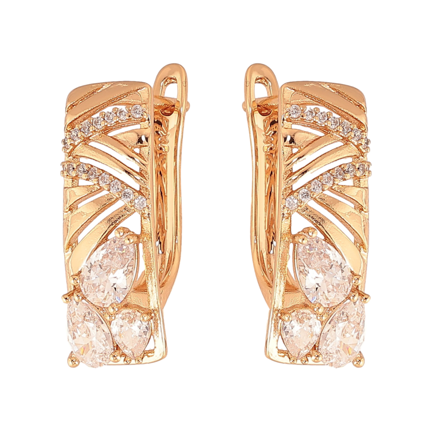 Сережки Xuping колір Позолота 18К англійський замок "Візерунок з кристалами" фото №1