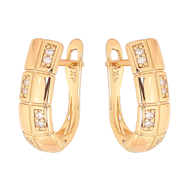 Сережки Xuping колір Позолота 18К англійський замок "Візерунок з кристалами" фото №2