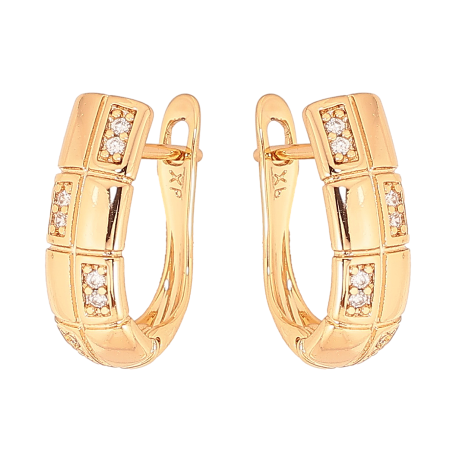 Сережки Xuping колір Позолота 18К англійський замок "Візерунок з кристалами" фото №1