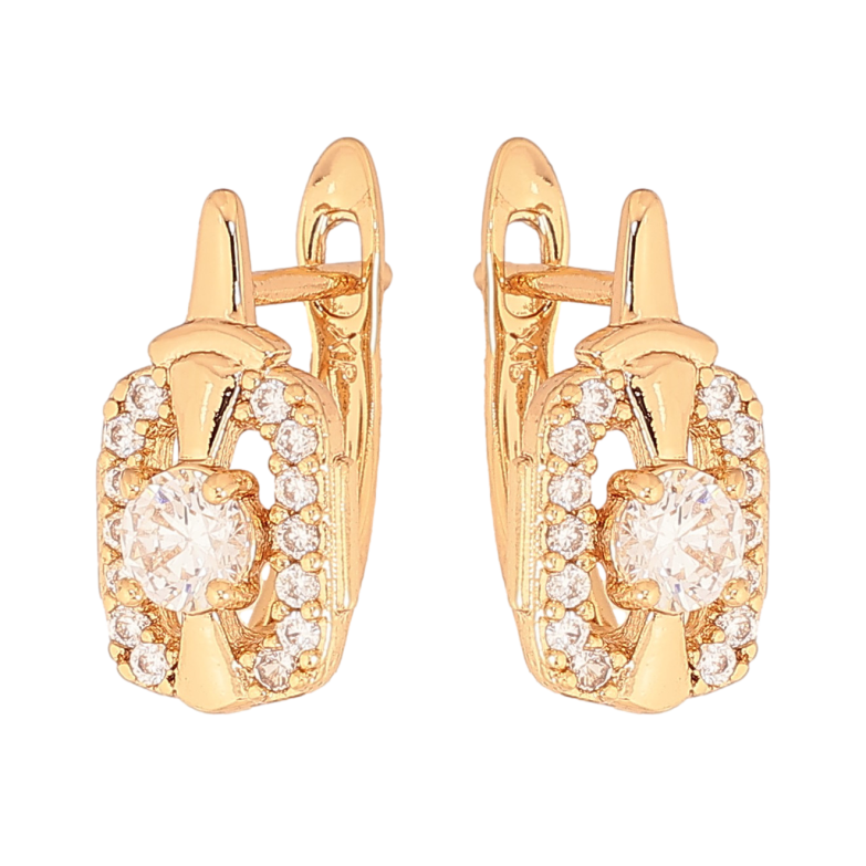 Сережки Xuping колір Позолота 18К англійський замок "Візерунок з кристалами" фото №1