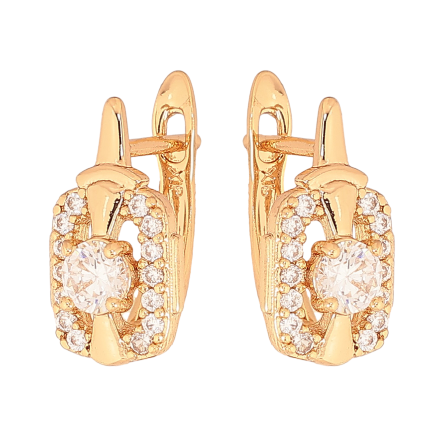 Сережки Xuping колір Позолота 18К англійський замок "Візерунок з кристалами" фото №1