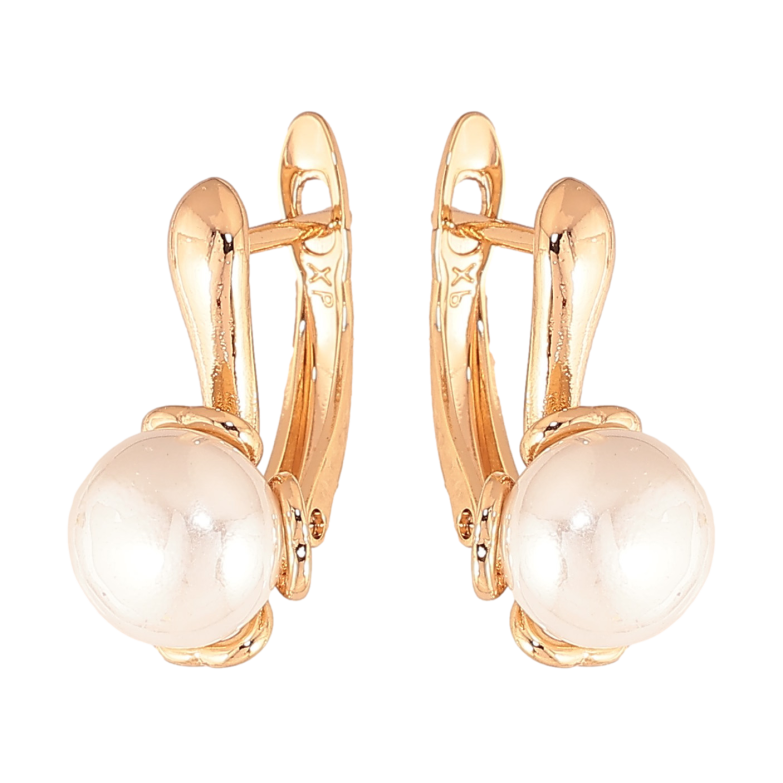 Сережки Xuping колір Позолота 18К англійський замок "Квіточки з перлами" фото №1