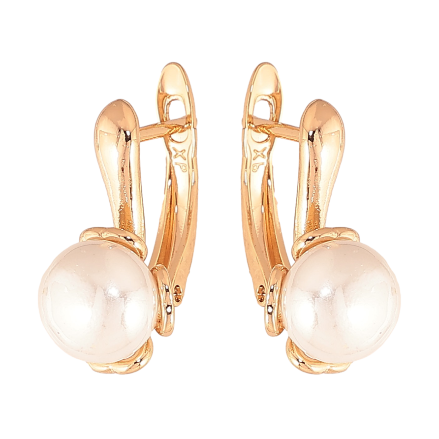 Серьги Xuping цвет Позолота 18К английский замок "Цветочки с жемчугом" фото №1