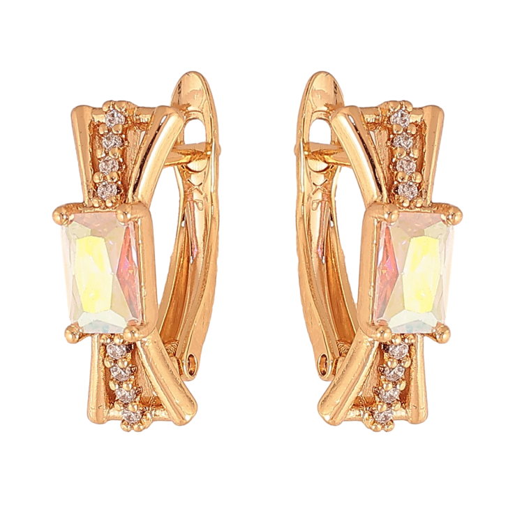 Сережки Xuping колір Позолота 18К англійський замок "Візерунок з райдужними кристалами" фото №16 Сережки Xuping колір Позолота 18К англійський замок "Візерунок з райдужними кристалами" фото №16