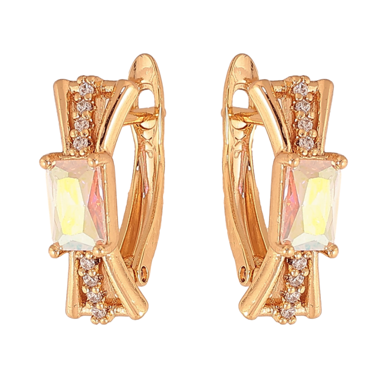 Сережки Xuping колір Позолота 18К англійський замок "Візерунок з райдужними кристалами" фото №1