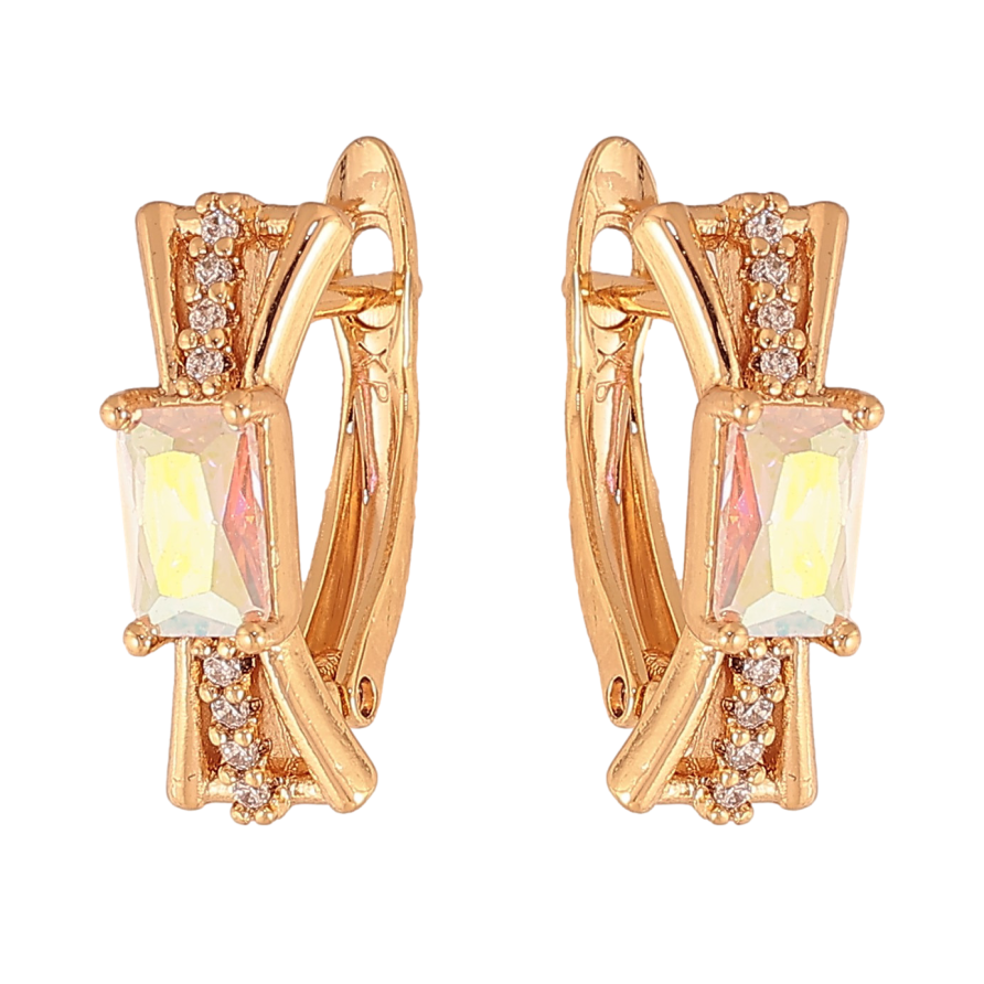 Сережки Xuping колір Позолота 18К англійський замок "Візерунок з райдужними кристалами" фото №1