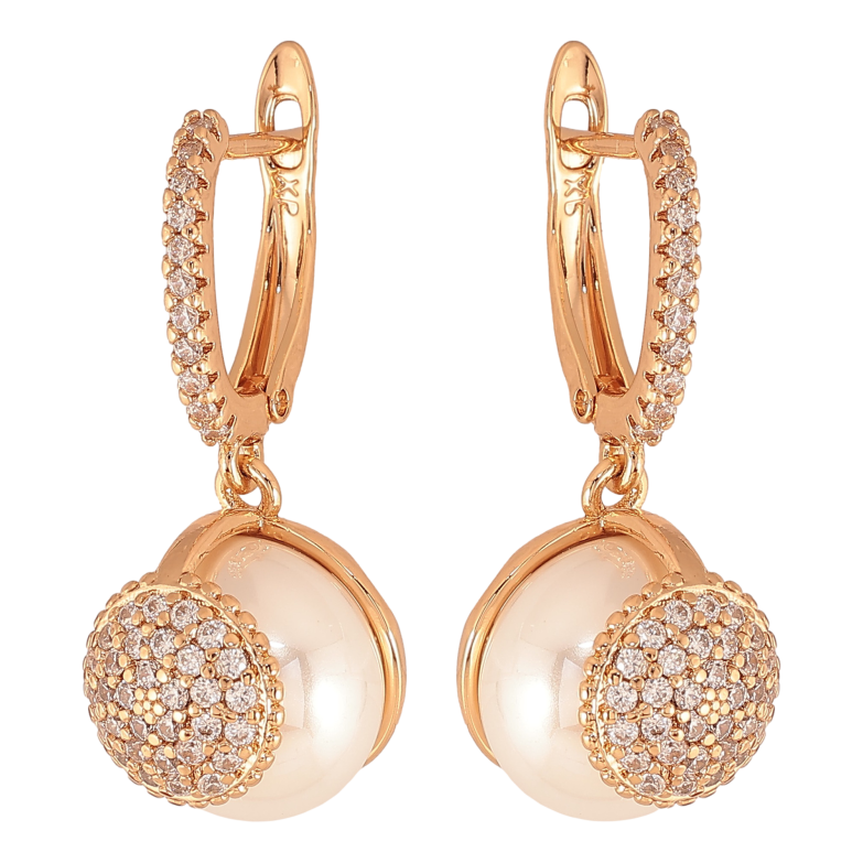 Серьги Xuping цвет Позолота 18К английский замок "Подвески с жемчужинами и инкрустацией кристаллами" фото №1