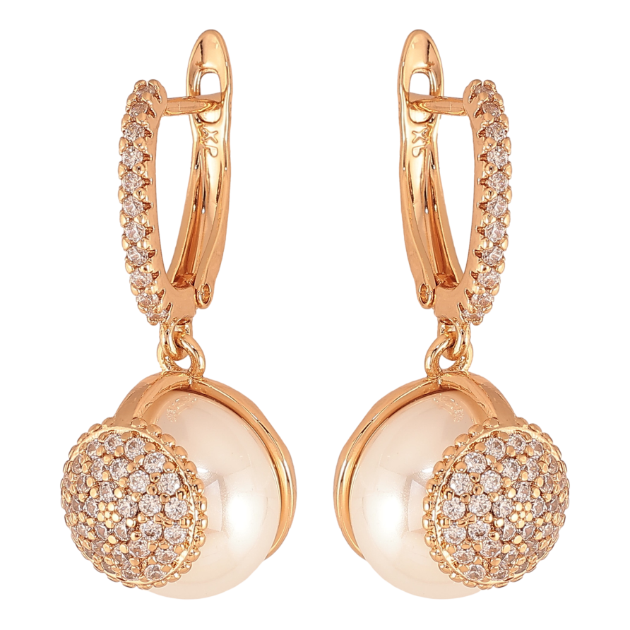 Сережки Xuping колір Позолота 18К англійський замок "Підвіски з перлинами та інкрустацією кристалами" фото №1