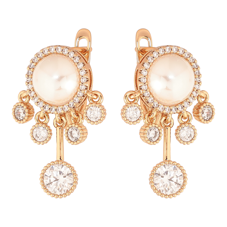 Сережки Xuping колір Позолота 18К англійський замок "Декоративні підвіски з кристалами та перлинами" фото №9 Сережки Xuping колір Позолота 18К англійський замок "Декоративні підвіски з кристалами та перлинами" фото №9