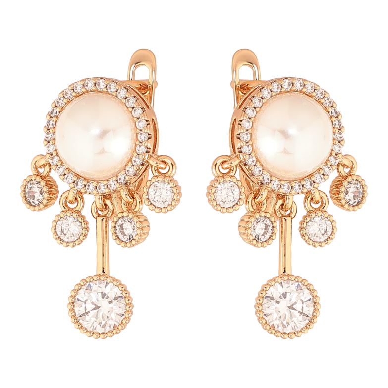 Сережки Xuping колір Позолота 18К англійський замок "Декоративні підвіски з кристалами та перлинами" фото №1 Сережки Xuping колір Позолота 18К англійський замок "Декоративні підвіски з кристалами та перлинами" фото №1