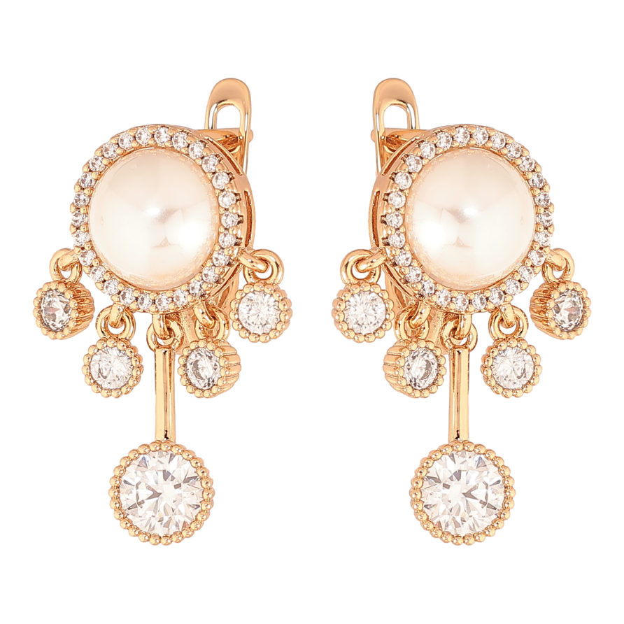 Сережки Xuping колір Позолота 18К англійський замок "Декоративні підвіски з кристалами та перлинами" фото №1 Сережки Xuping колір Позолота 18К англійський замок "Декоративні підвіски з кристалами та перлинами" фото №1