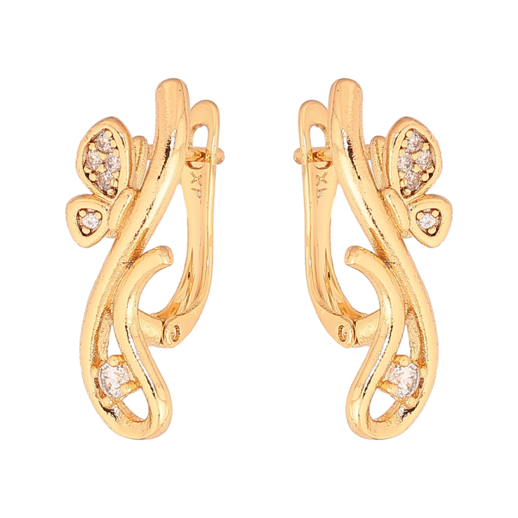 Сережки Xuping колір Позолота 18К англійський замок "Візерунок з кристалами" фото №2