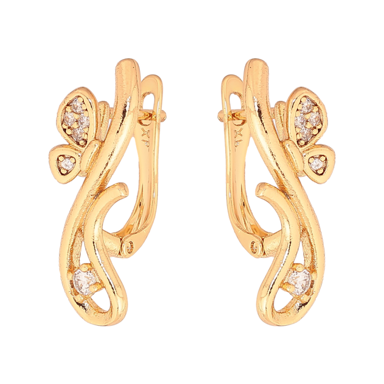 Серьги Xuping цвет Позолота 18К английский замок "Узор с кристаллами" фото №1