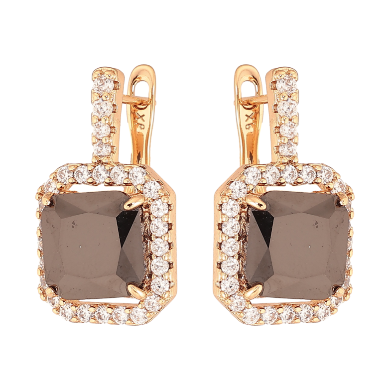 Серьги Xuping цвет Позолота 18К английский замок "Узор с черными кристаллами" фото №1