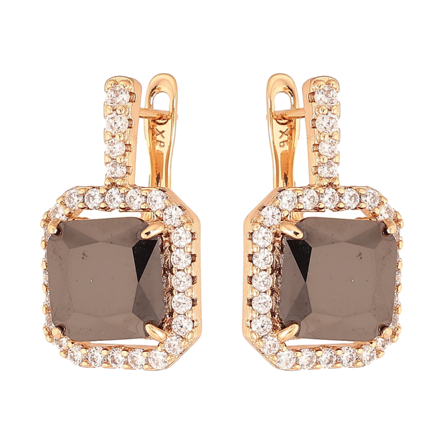 Серьги Xuping цвет Позолота 18К английский замок "Узор с черными кристаллами" фото №1