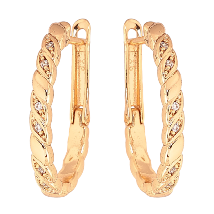 Серьги Xuping цвет Позолота 18К английский замок "Узор с кристаллами" фото №3