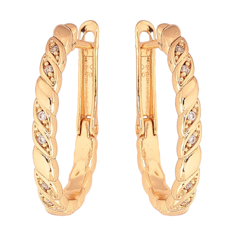 Серьги Xuping цвет Позолота 18К английский замок "Узор с кристаллами" фото №1