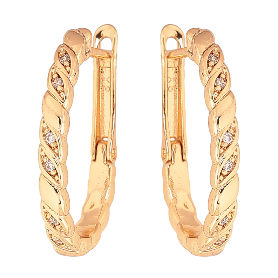 Серьги Xuping цвет Позолота 18К английский замок "Узор с кристаллами" фото №1