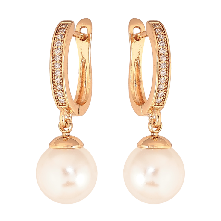 Серьги Xuping цвет Позолота 18К английский замок "Жемчужные подвески" фото №3