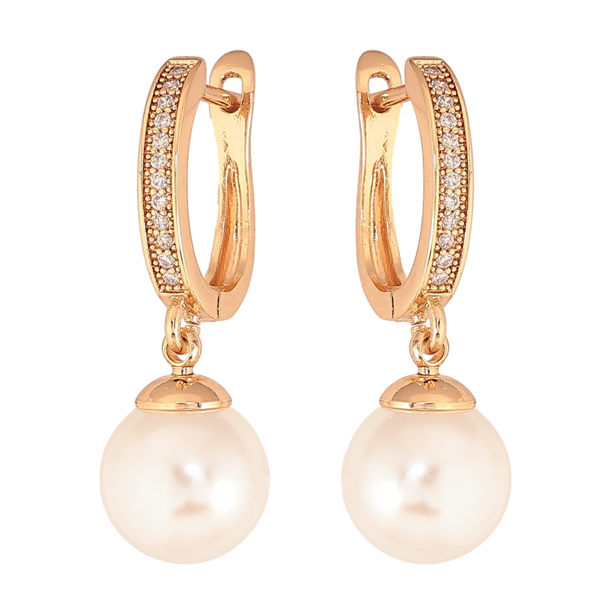 Серьги Xuping цвет Позолота 18К английский замок "Жемчужные подвески" фото №1