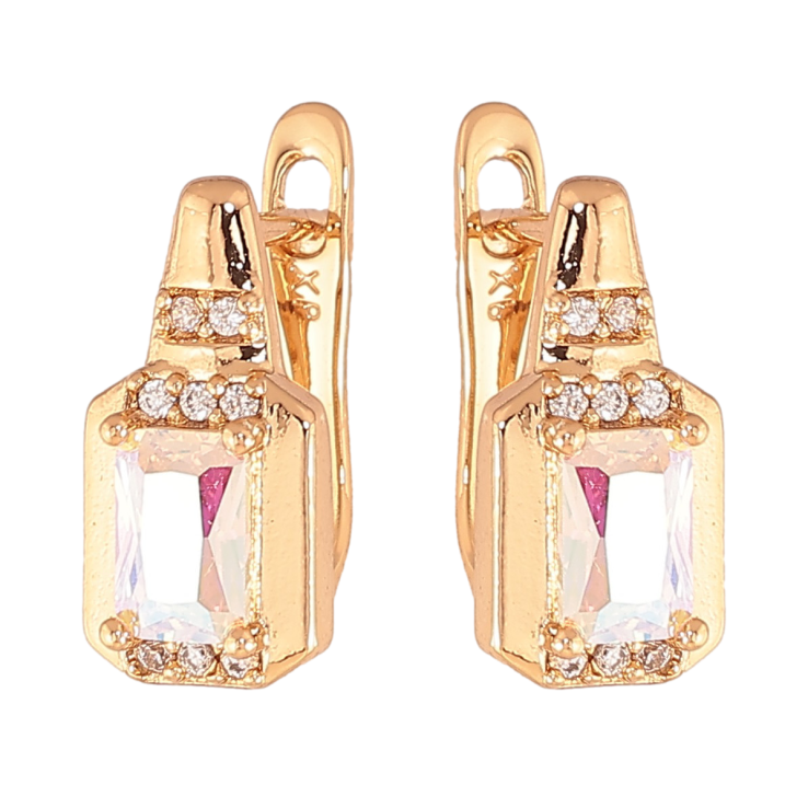 Сережки Xuping колір Позолота 18K англійський замок "Візерунок з райдужними кристалами" фото №15