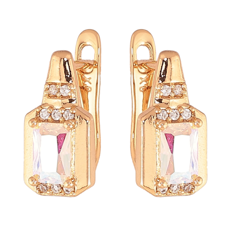 Сережки Xuping колір Позолота 18K англійський замок "Візерунок з райдужними кристалами" фото №1