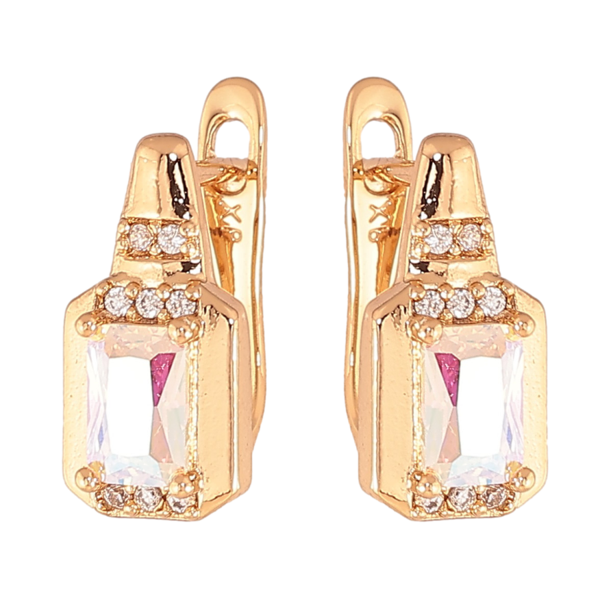 Сережки Xuping колір Позолота 18K англійський замок "Візерунок з райдужними кристалами" фото №1