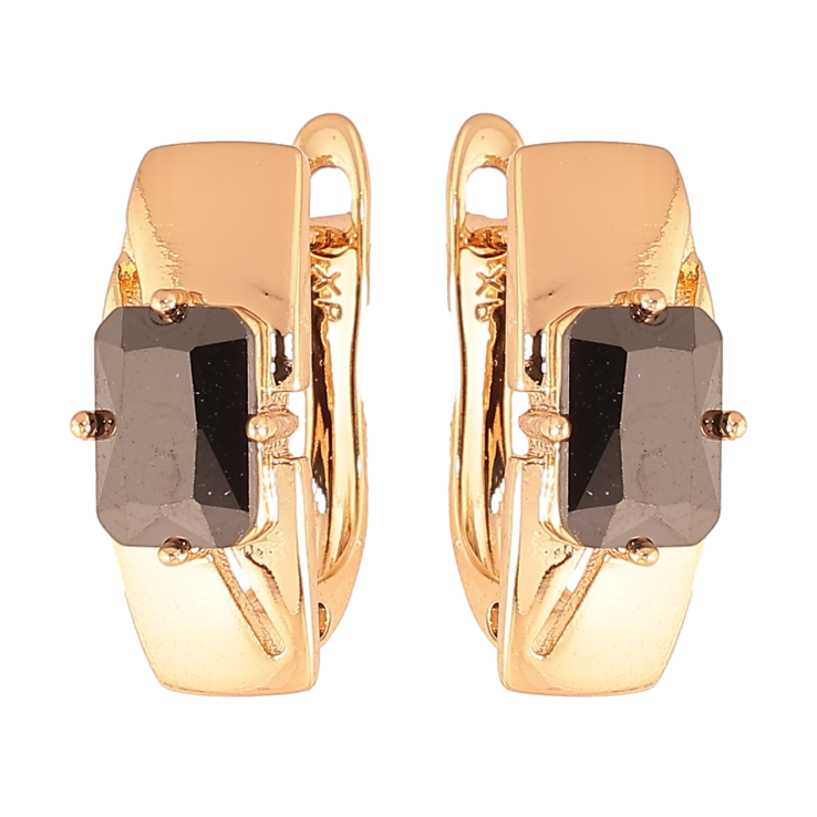 Серьги Xuping цвет Позолота 18K английский замок "Узор с черными кристаллами" фото №23