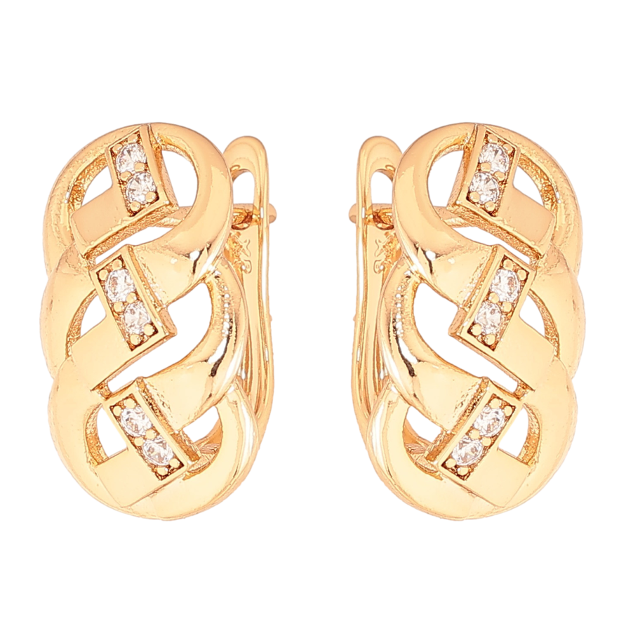 Сережки Xuping колір Позолота 18K англійський замок "Візерунок з кристалами" фото №1