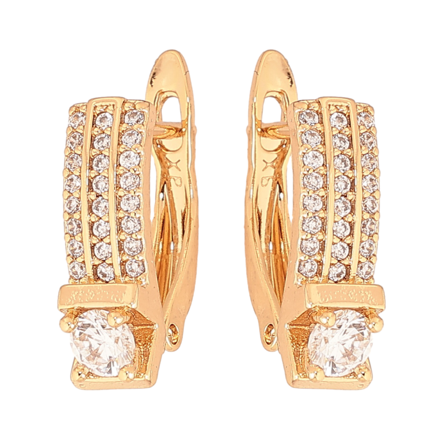 Серьги Xuping цвет Позолота 18K английский замок "Узор с кристаллами" фото №1