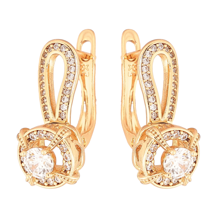 Сережки Xuping колір Позолота 18K англійський замок "Візерунок з кристалами" фото №23