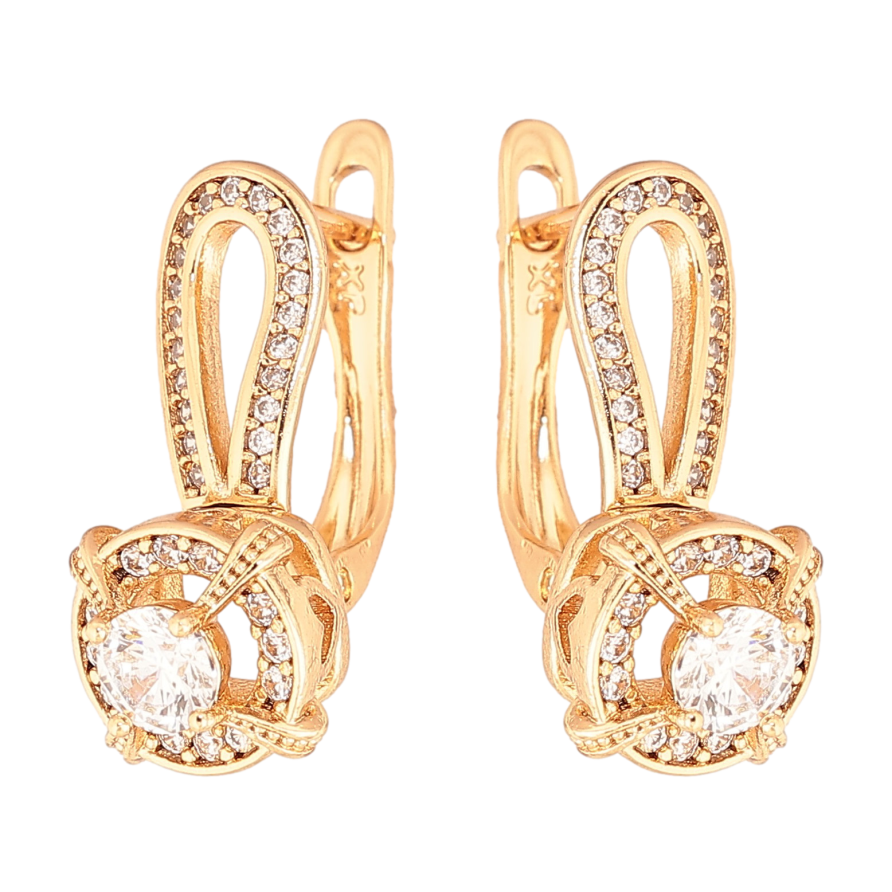 Сережки Xuping колір Позолота 18K англійський замок "Візерунок з кристалами" фото №1