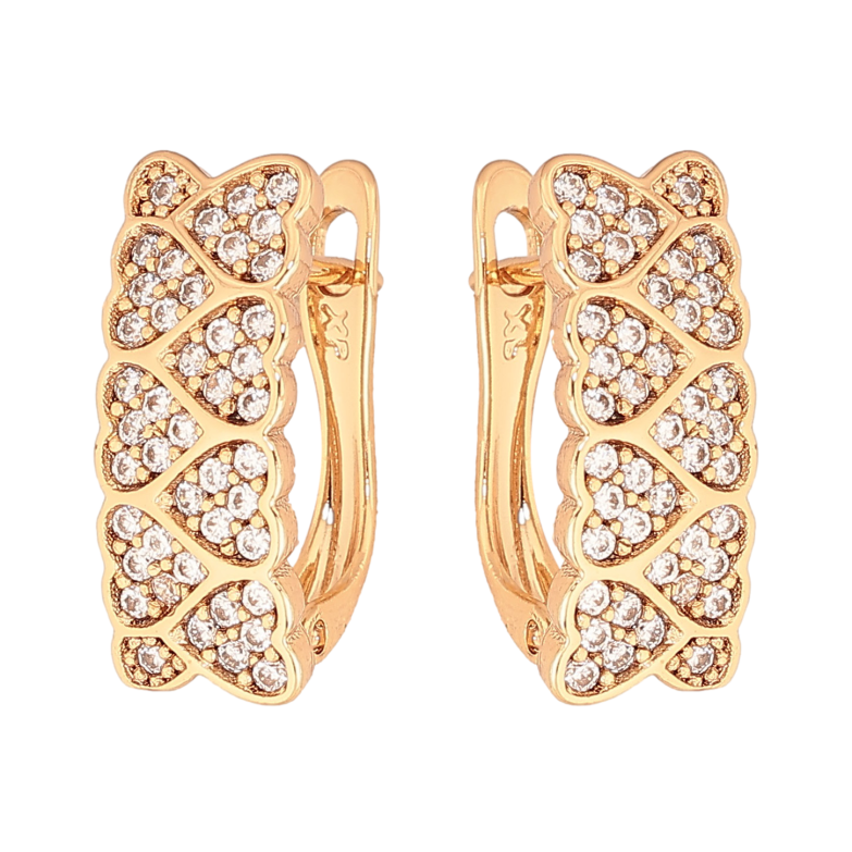 Серьги Xuping цвет Позолота 18K английский замок "Узор сердечки с кристаллами" фото №1