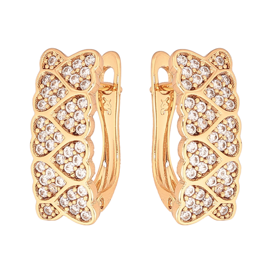 Сережки Xuping колір Позолота 18K англійський замок "Візерунок серця з кристалами" фото №1