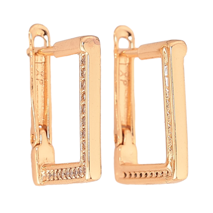 Серьги Xuping цвет Позолота 18K английский замок "Квадратные с кристаллами" фото №11