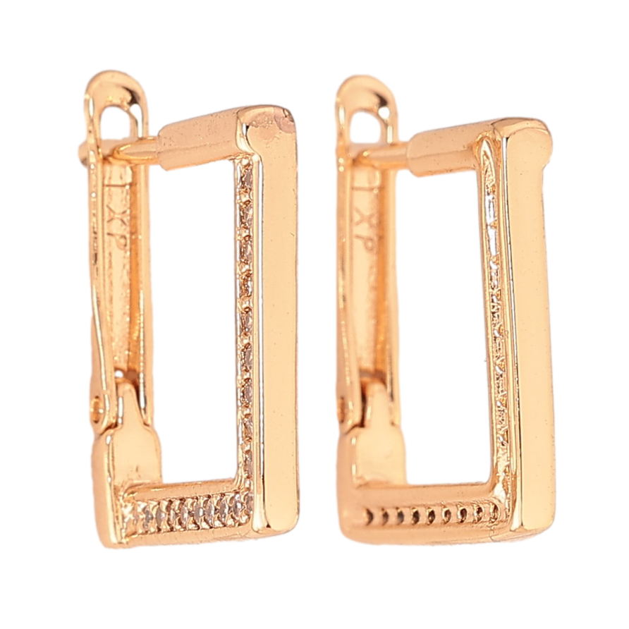 Серьги Xuping цвет Позолота 18K английский замок "Квадратные с кристаллами" фото №1